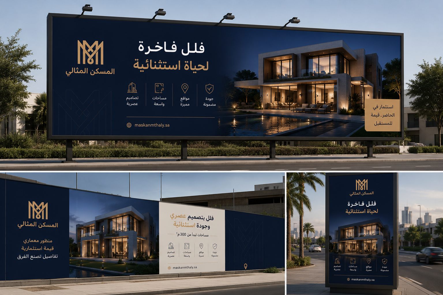 لوحات إعلانية خارجية لمشاريع المسكن المثالي